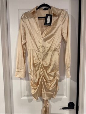 cream pleated chiffon dress Long V-Neck with Bodice by Elizabeth K GL2609 XL / Sage Green Cocktail Sauce elegant dress woman 2025 Size:UK 8.5/ INDIAN 42.5 and a zipper closure